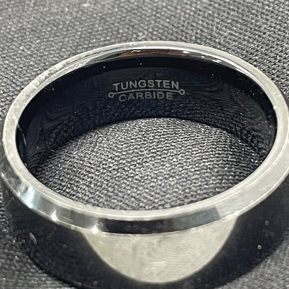 Tungsten Carbide Ring Mens Size 10.5 Wedding Band High Polish Engraved Black - Picture 3 of 4